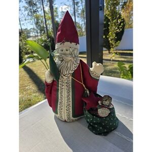 VTG Folk Art Cloth Santa Figure Handmade Fabric Christmas Decor Primitive Gifts